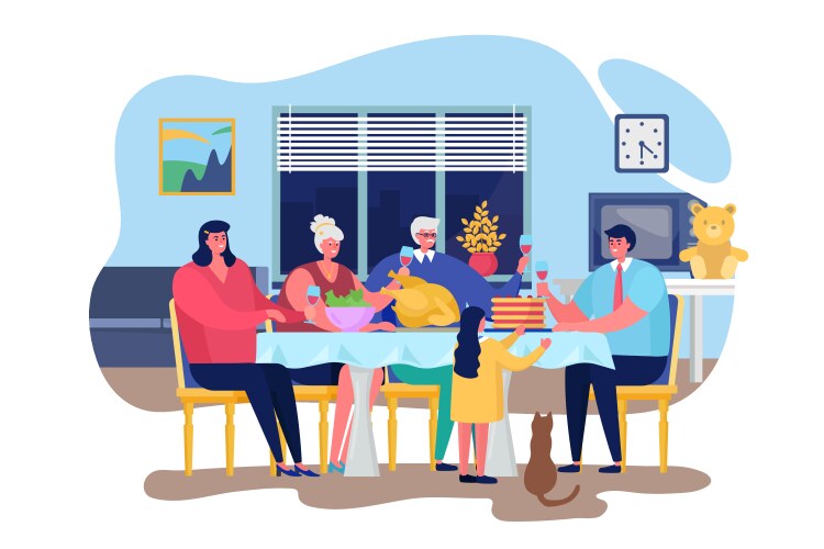 Family dinner cartoon flat vector image