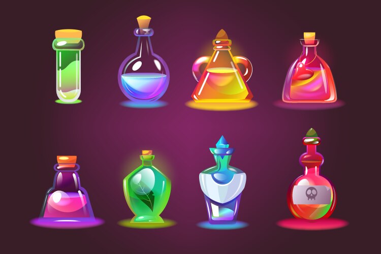 Bottles magic potions set vector image