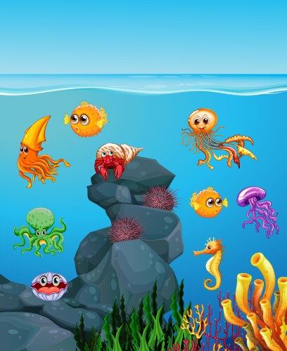 Underwater Marine Animals Vector Image
