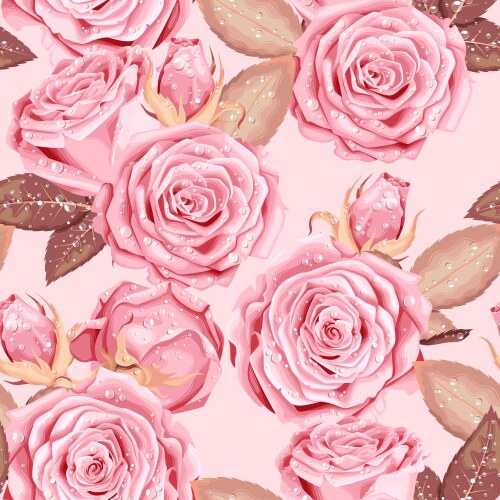 Vintage seamless pattern with pink roses vector image