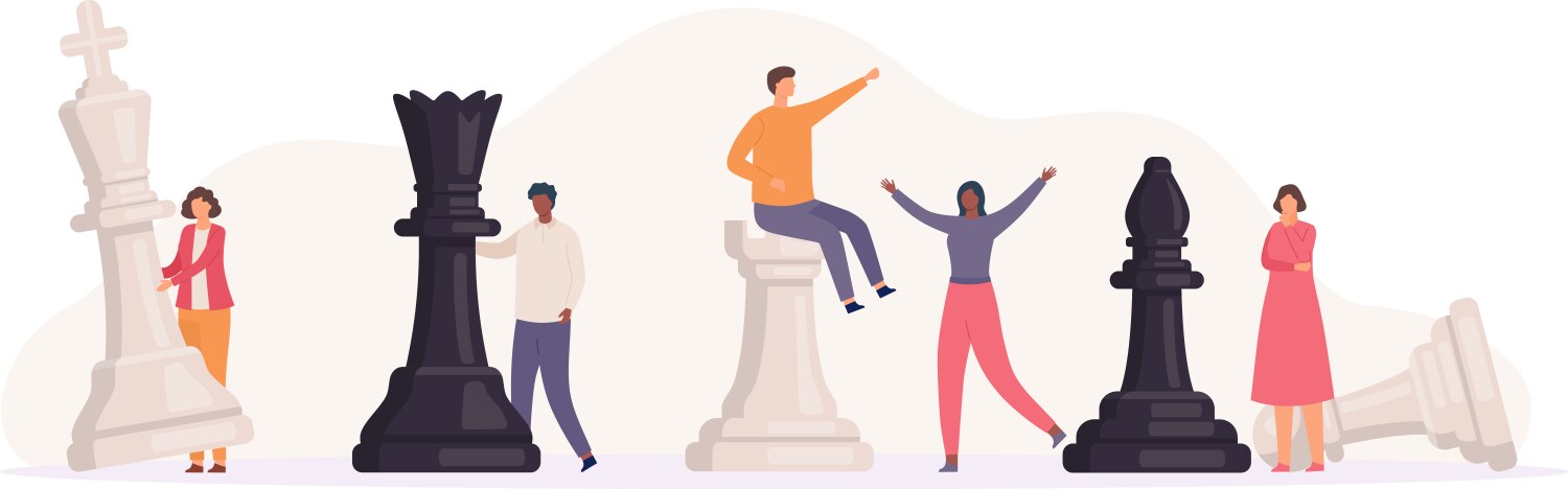 Tiny characters playing chess with big figures Vector Image