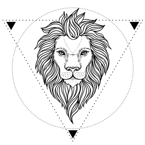 Ornate lion head over sacred geometry african Vector Image