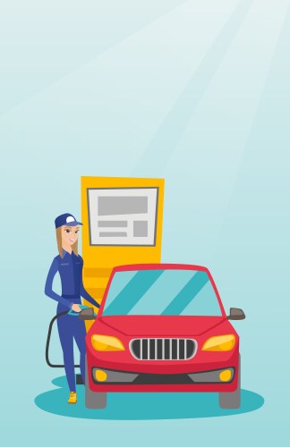 Worker filling up fuel into car vector image