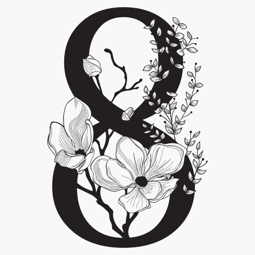 Hand drawn floral number eight monogram vector image