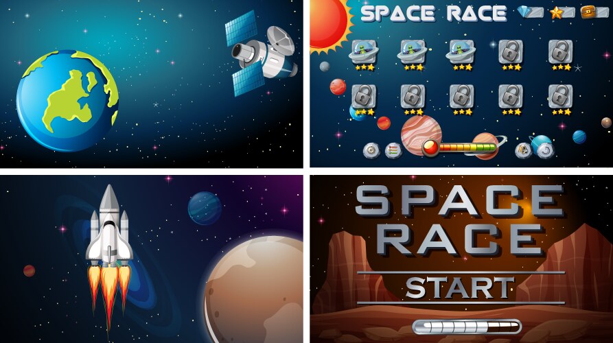 Gui app screens for space adventure game Vector Image