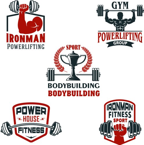 Bodybuilding & Powerlifting Icons Vector Image