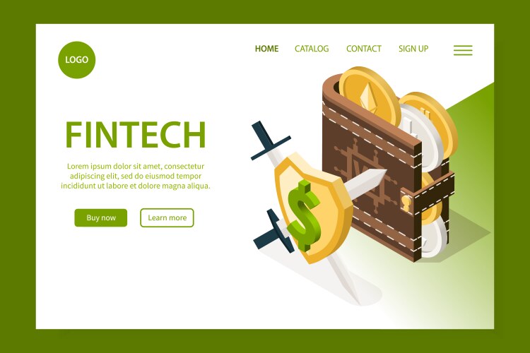 Fintech isometric landing page vector image