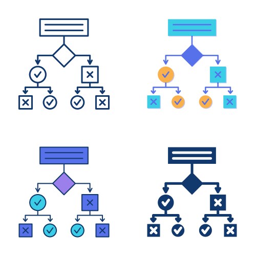 Decision Tree Icon Set - Algorithm & Analysis vector image
