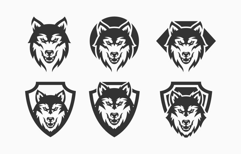 Wolf Head Set - Abstract Logo Vector Image