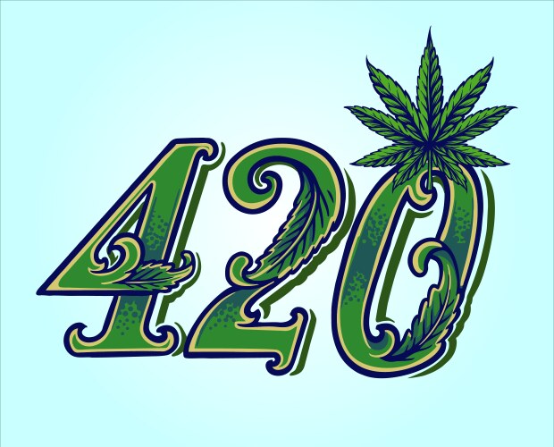 420 word lettering weed leaf ornate vector