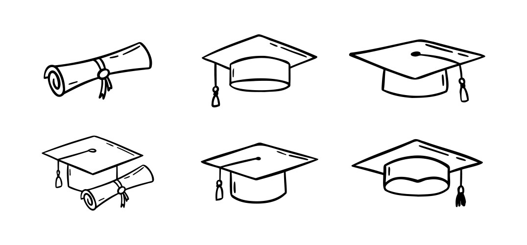 Graduation hat set hand drawn doodle Vector Image