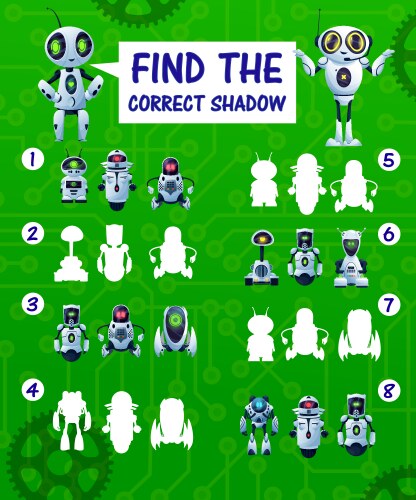 find correct robot shadow kids riddle vector image