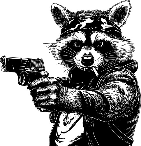 Raccoon with Gun and Cigarette Vector Image