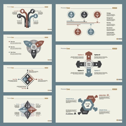 Seven workflow slide templates set vector image