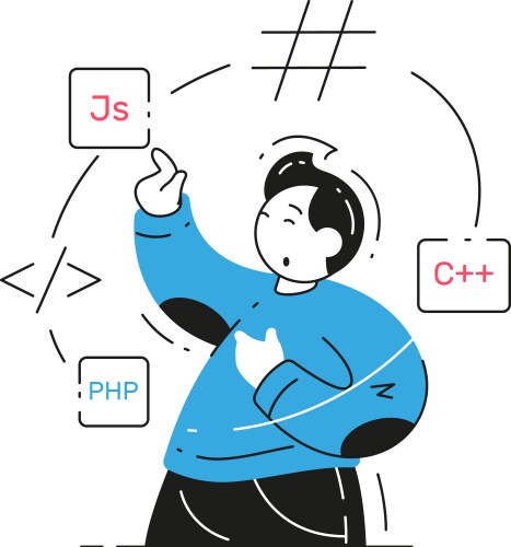 Male software developer analyzing circle coding vector image