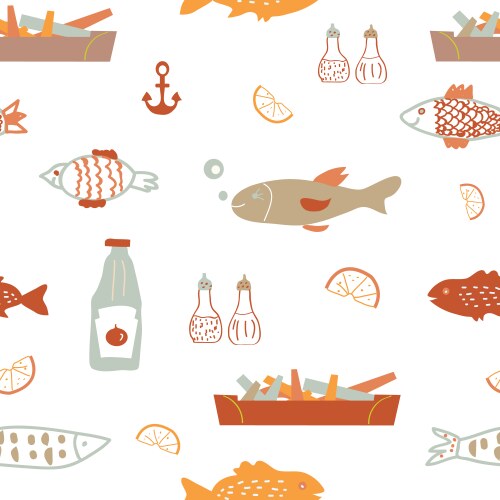 Sketchy Fish and Chips Pattern Vector Image