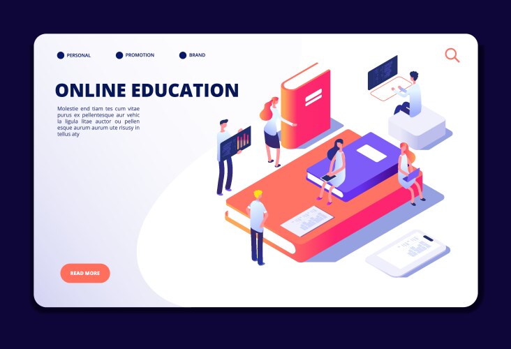 Isometric online library students reading books Vector Image