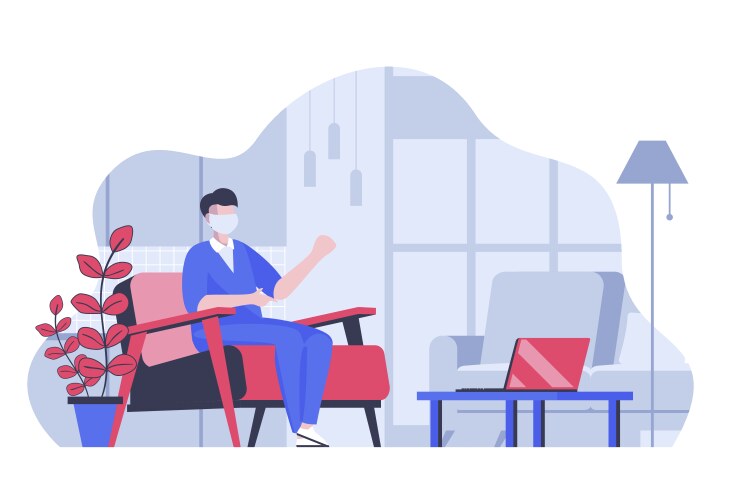 stay at home concept with cartoon people in flat vector