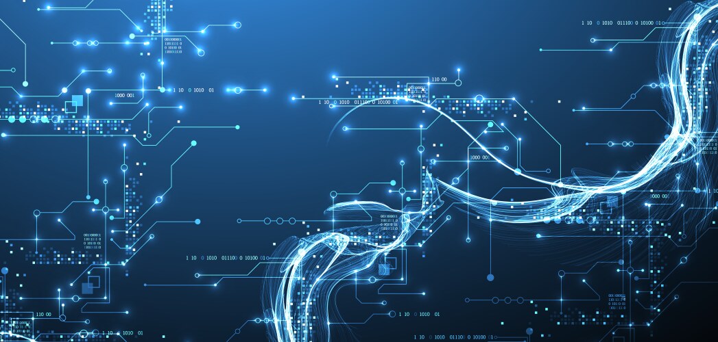 Abstract data wave with futuristic circuit lines vector image