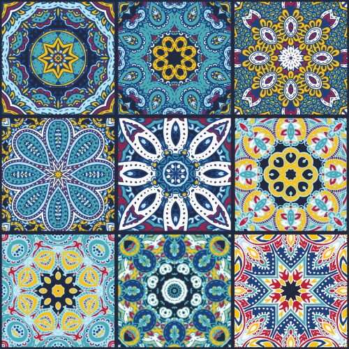 Floral seamless mosaic tile ceramic Royalty Free Vector