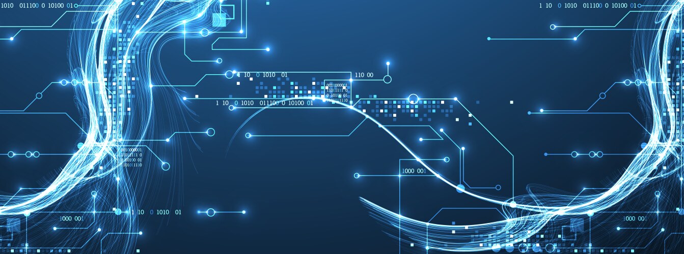 Abstract data wave with futuristic circuit lines vector image