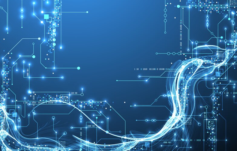 Abstract data wave with futuristic circuit lines vector image