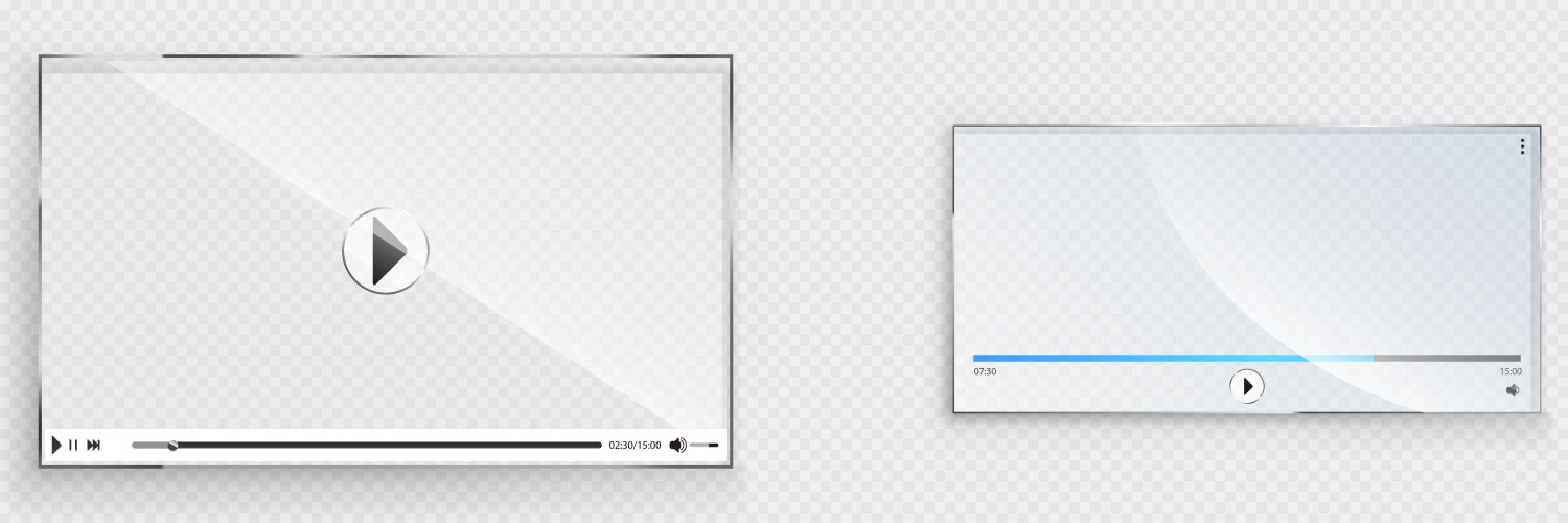 Glass video player interface transparent window vector image