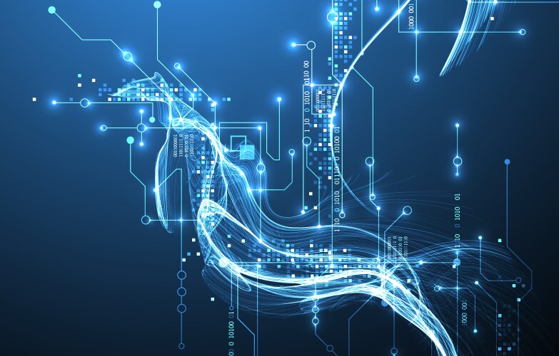 Abstract data wave with futuristic circuit lines vector image
