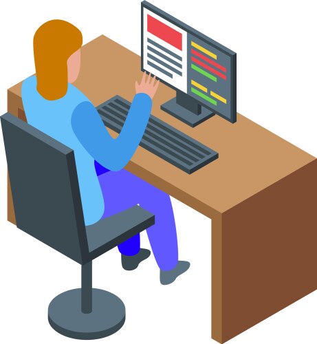 Programmer working on her computer developing new vector image
