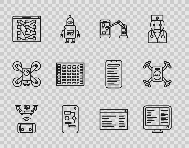 Set line remote aerial drone algorithm global vector image