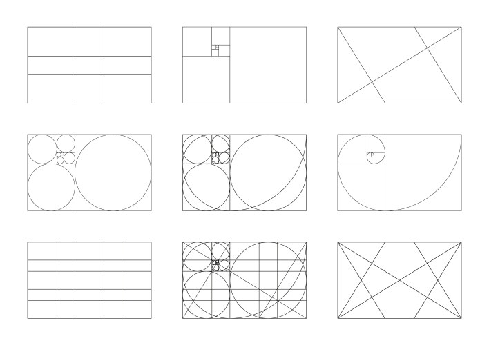 Set of golden ratio minimal fibonacci array vector image