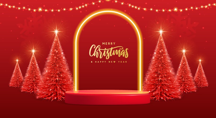 Christmas showcase background with 3d podium vector image