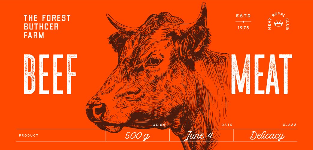 Cow bull beef head meat tag label Royalty Free Vector Image