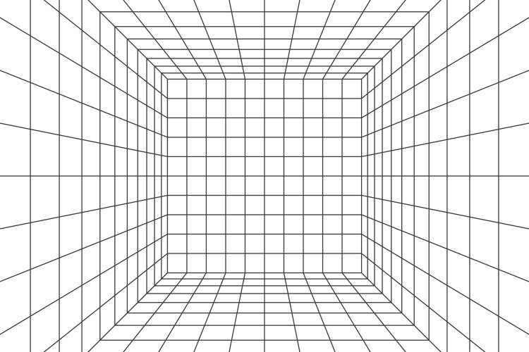 wireframe perspective cube 3d grid room vector