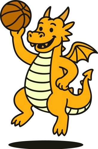 Cartoon dragon playing basketball with smiley face Vector Image