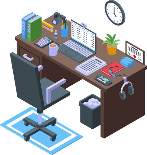 Isometric Office Workspace – Royalty-Free Vector | VectorStock