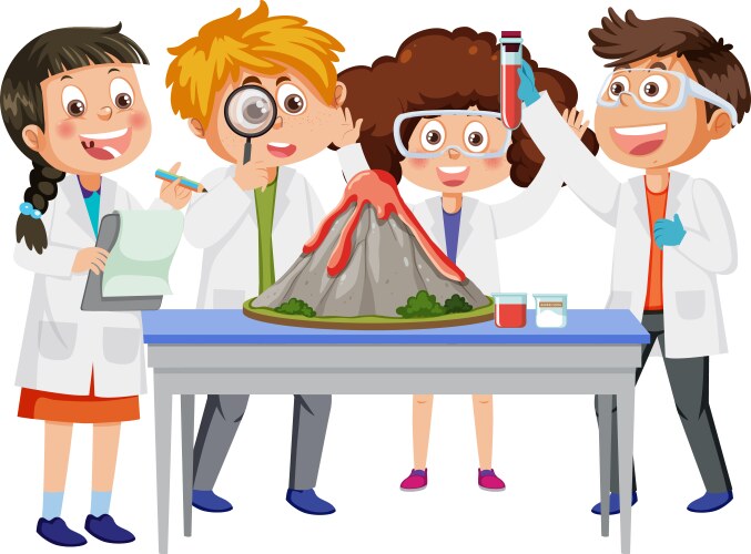 Frame template design with kid in science lab Vector Image