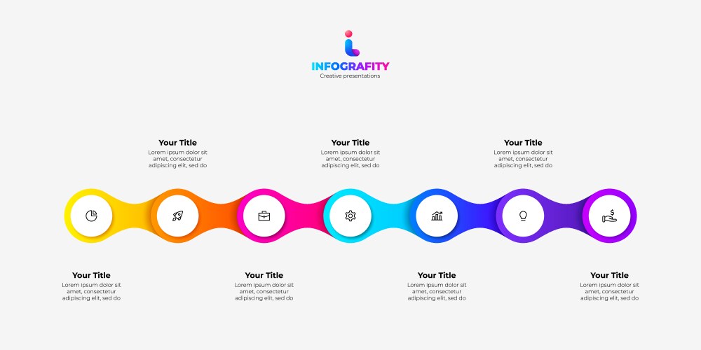 Horizontal progress diagram with seven circles vector image