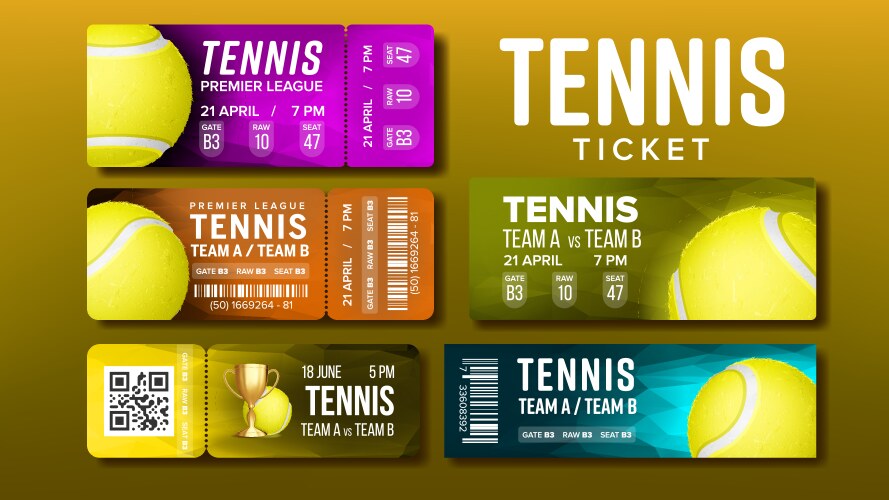 Stylish design tickets for visit tennis set vector image