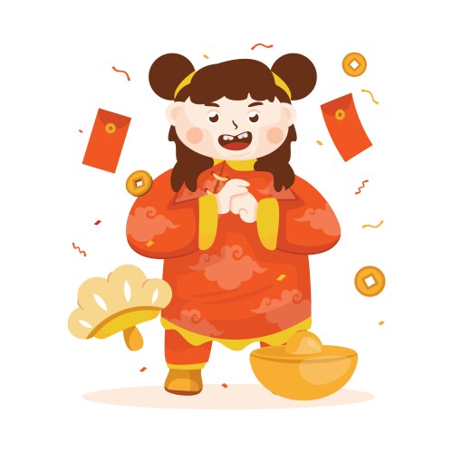 Cute chinese girl while greeting pose Vector Image