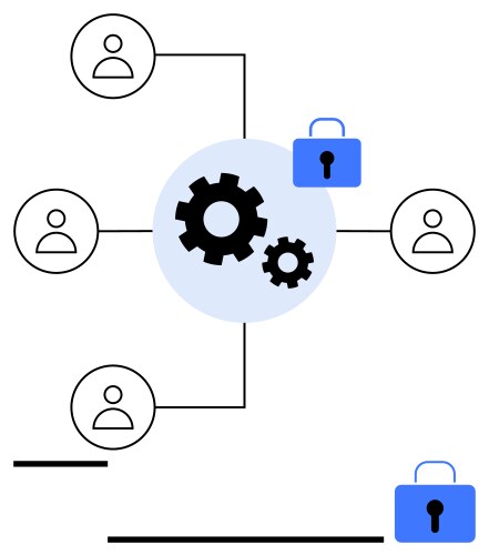 Data security network connecting users with gear vector image