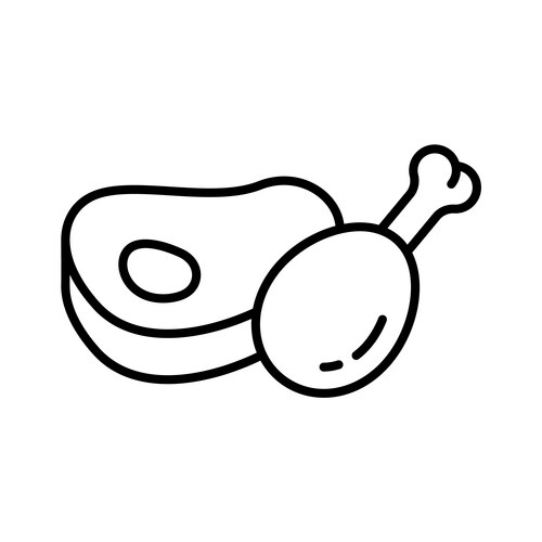 Fresh meat on bone chicken leg with steak linear Vector Image