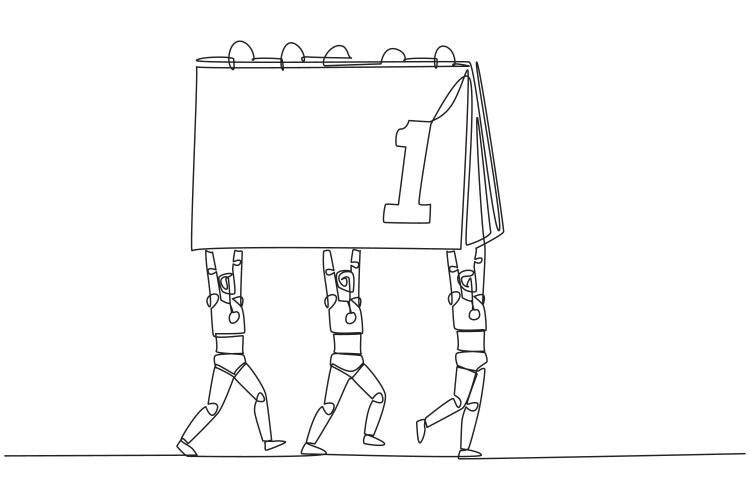 Continuous one line drawing a group of robots vector image