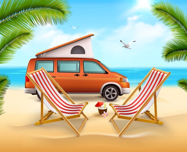 Road trip poster with camping trailer Royalty Free Vector