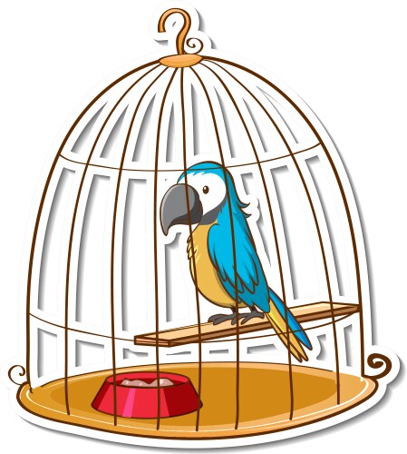 A parrot bird in cage sticker vector image