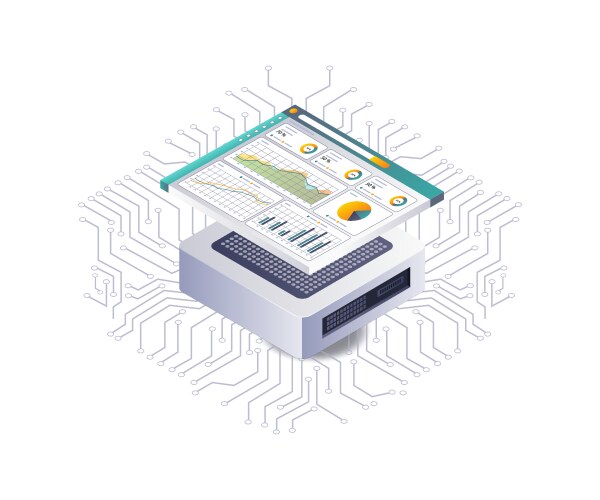 Analysis of data chip networking technology vector image