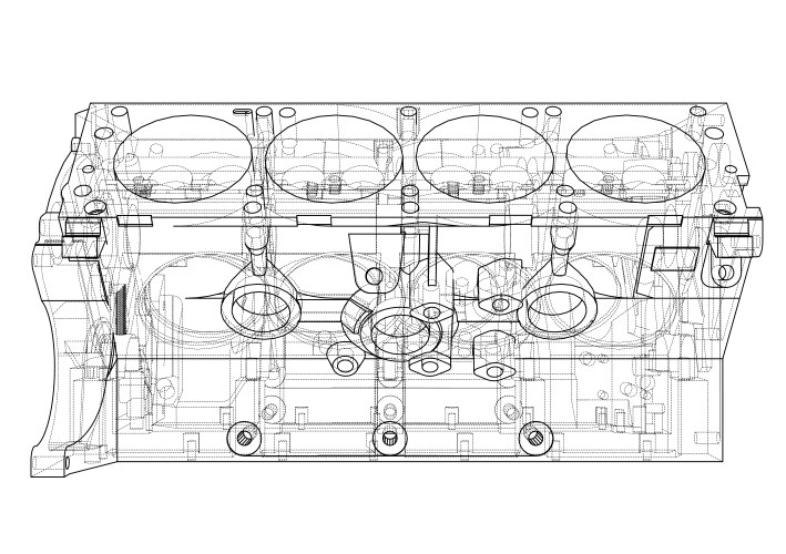 Engine block sketch rendering of 3d vector image