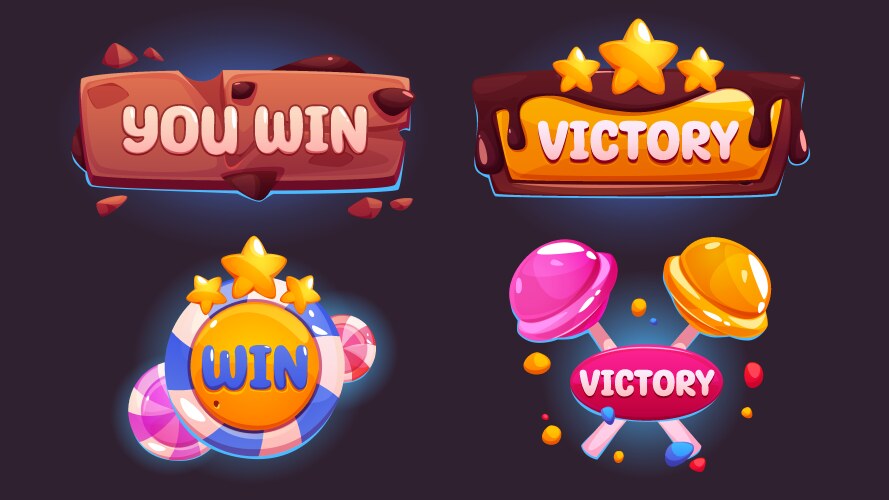 win level game ui design button for interface vector image