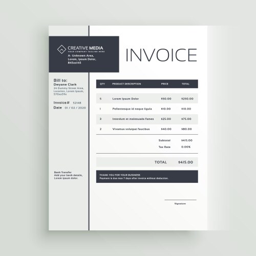 Elegant professional invoice template design Vector Image