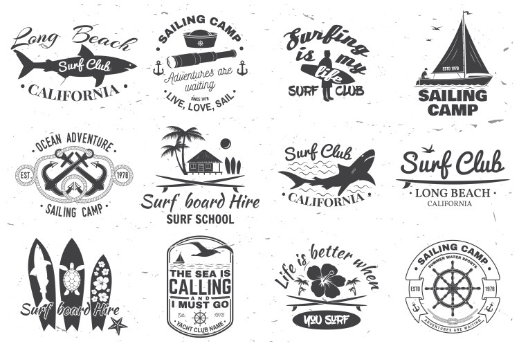 Sailing Yacht Surf Club Badges Vector Image